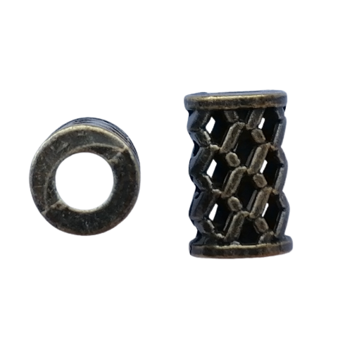 Koord einde metaal 17 mm - gevlochten  cilinder brons (opening 6 mm) - stoffen van leuven
